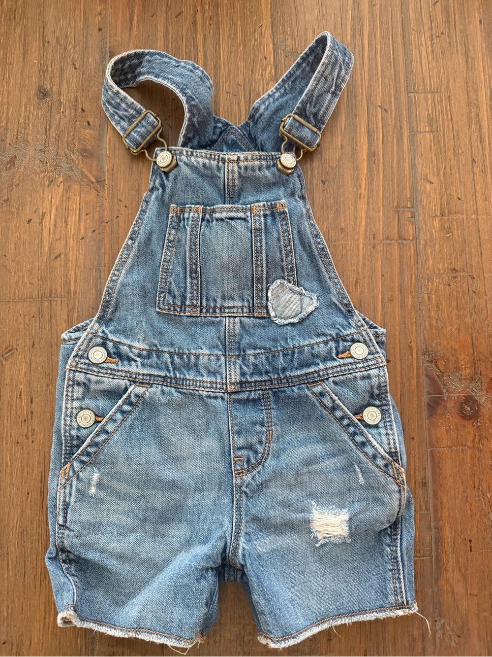 GAP Light Blue Denim Shortall Overalls with Heart Patch